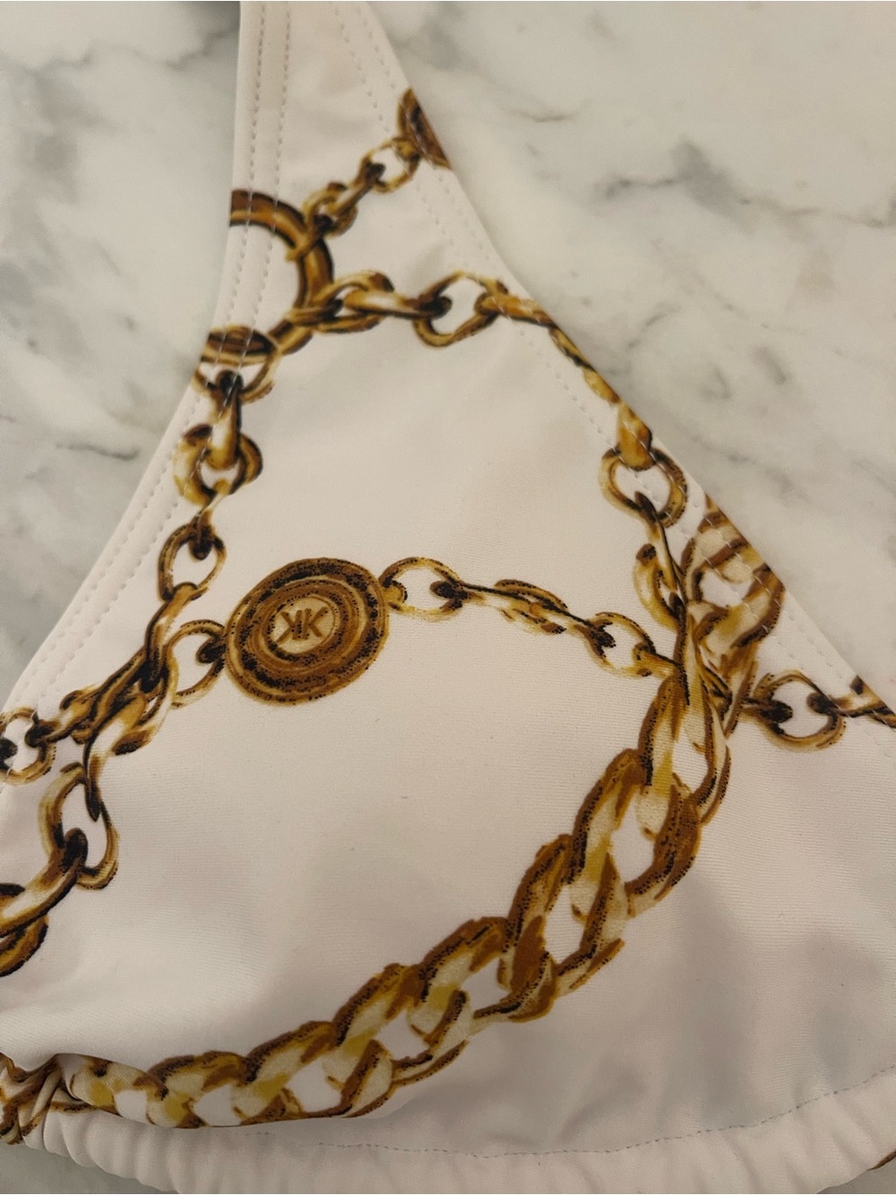 Kardashian Kollection White Bikini with Gold Chain Print